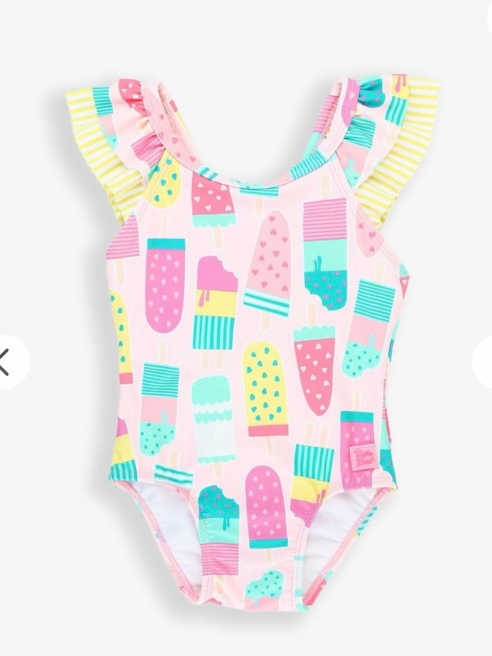 Ruffle Butts Pink Popsicle Print One-Piece Swimsuit with Yellow Ruffle Sleeves